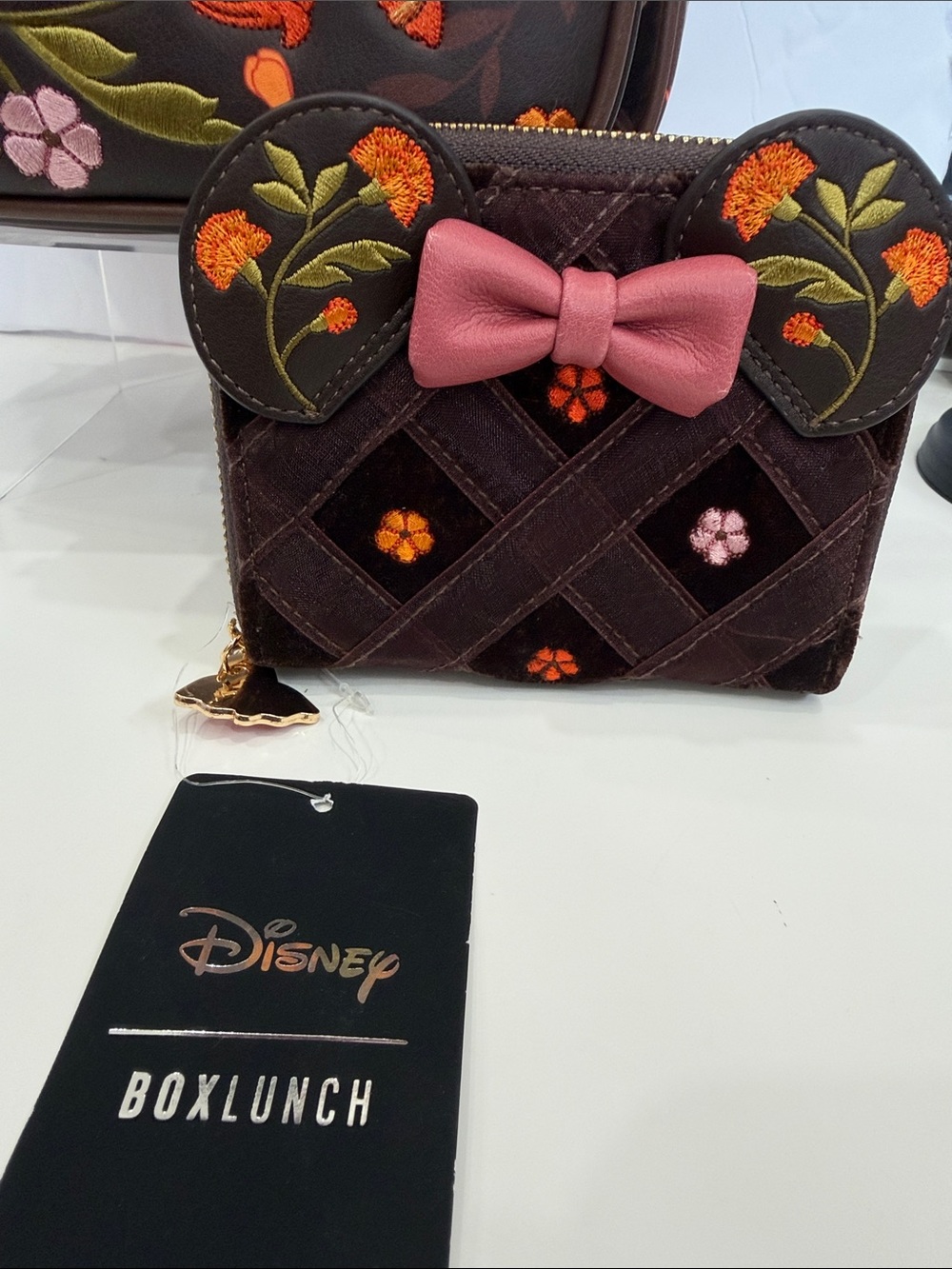 Boxlunch Exclusive Disney Minnie Velvet Floral Mini Backpack & Matching Wallet - Picture 4 of 7
